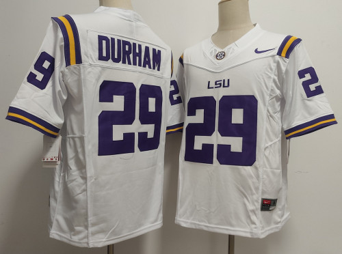 LSU Tigers 29 Caden Durham Coolege Football Jersey White Three Dynasties