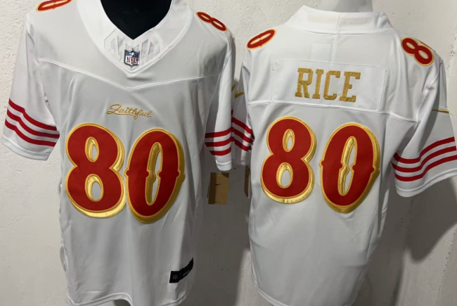 San Francisco 49ers 80 Jerry Rice Football Jersey White Three Dynasties