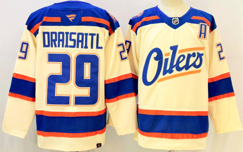 Fanatics Edmonton Oilers 29 Leon Draisaitl Ice Hockey Jersey Beige