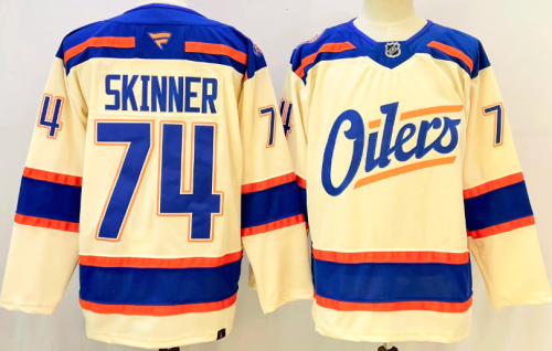 Fanatics Edmonton Oilers 74 Stuart Skinner Ice Hockey Jersey Beige