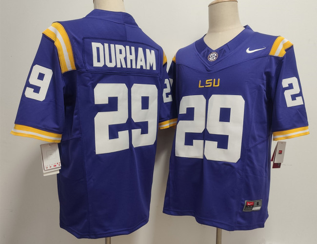 LSU Tigers 29 Caden Durham Coolege Football Jersey Purple Three Dynasties
