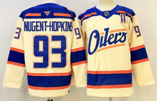 Fanatics Edmonton Oilers 93 Ryan Nugent-Hopkins Ice Hockey Jersey Beige