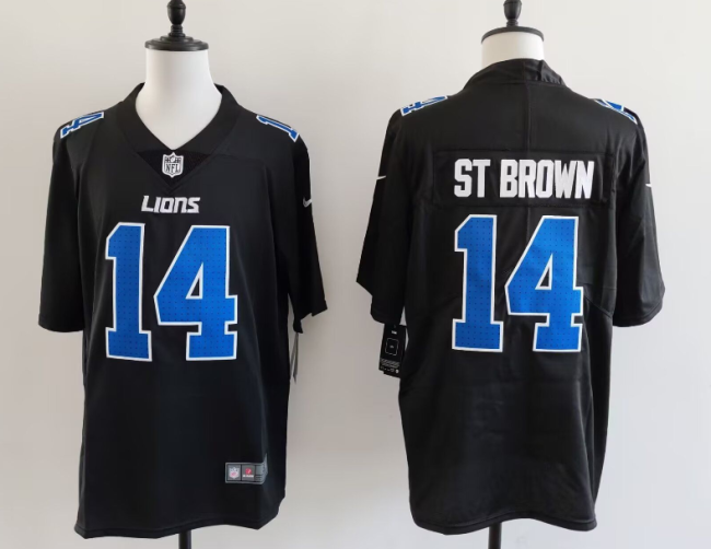 Detroit Lions 14 Amon-Ra St. Brown Football Jersey Legend Black