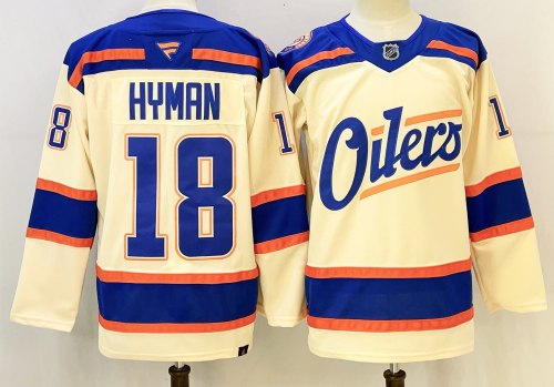 Fanatics Edmonton Oilers 18 Zach Hyman Ice Hockey Jersey Beige
