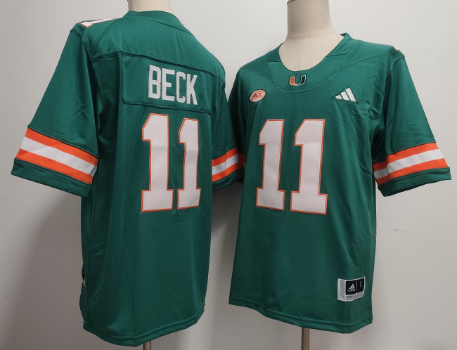 Miami Hurricanes 11 Carson Beck College Football Jersey Grenn