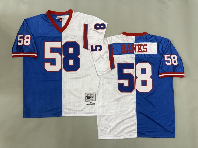 New York Giants 58 Carl Banks Football Jersey Blue+White Retro