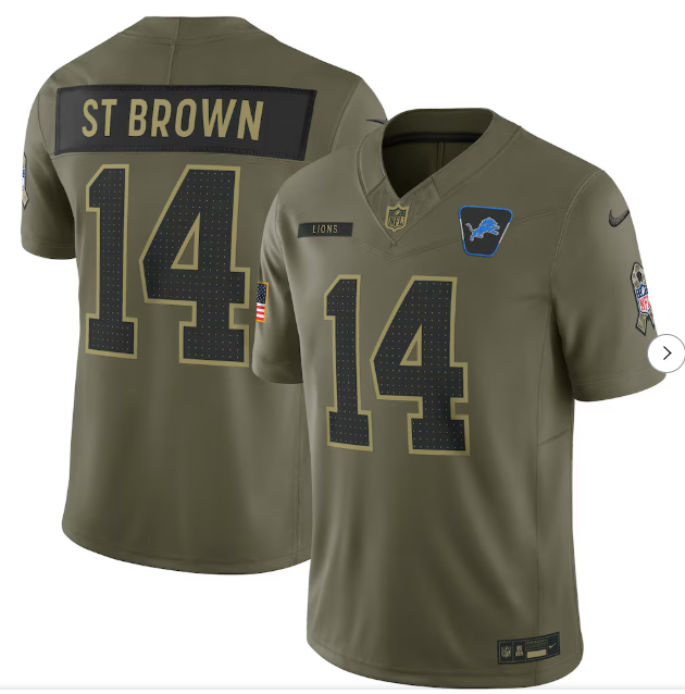 Detroit Lions 14 Amon-Ra St. Brown Football Jersey Salute to Service