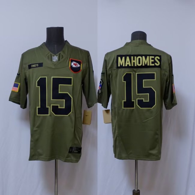 Kansas City Chiefs 15 Patrick Mahomes Football Jersey Salute to Service