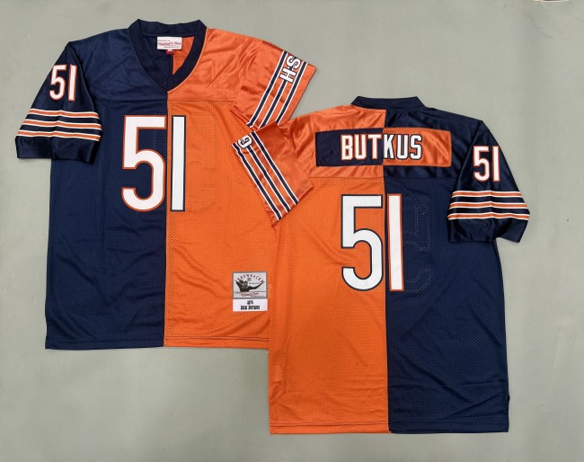 Chicago Bears 51 Dick Butkus Football Jersey Navy Blue+Orange Retro