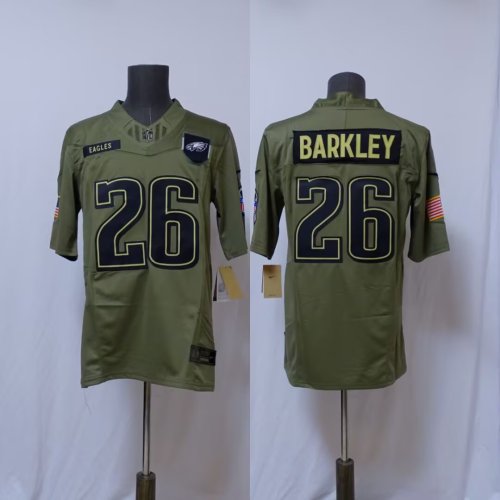 Philadelphia Eagles 26 Saquon Barkley Football Jersey Salute to Service