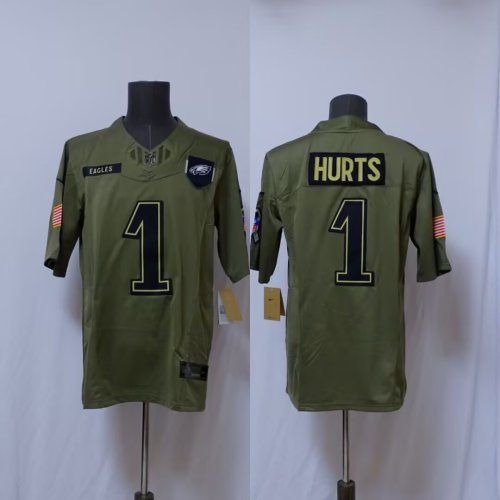 Philadelphia Eagles 1 Jalen Hurts Football Jersey Salute to Service
