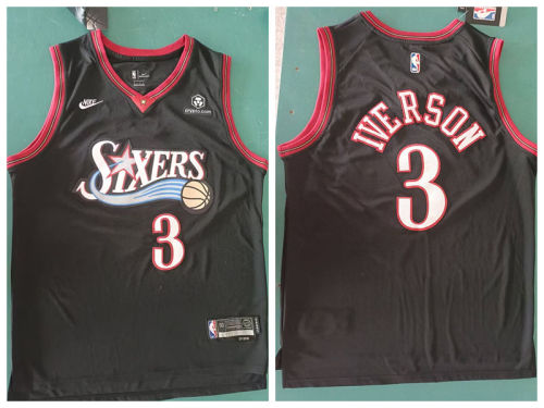 Philadelphia 76ers 3 Allen Iverson Basketball Jersey Black Retro