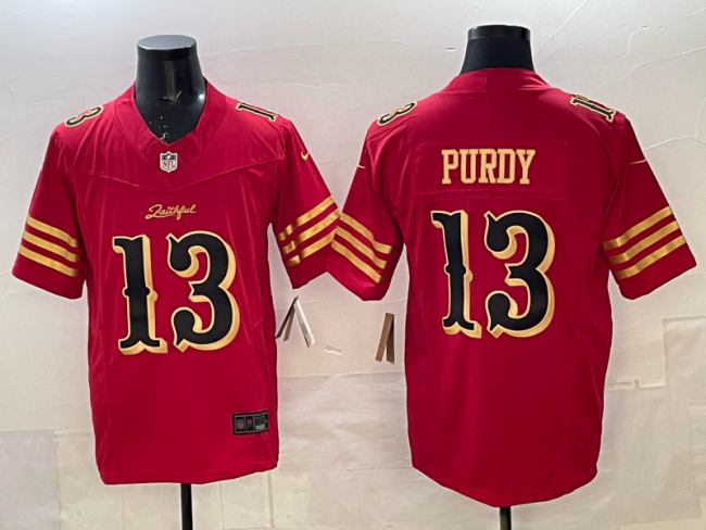 San Francisco 49ers 13 Brock Purdy Football Jersey Red Three Dynasties