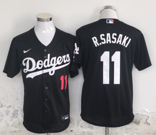 Los Angeles Dodgers 11 Rōki Sasaki Baseball Jersey Black