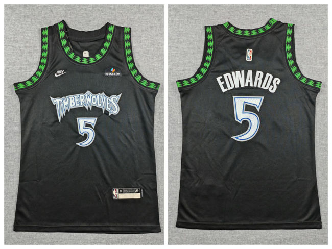 Youth Minnesota Timberwolv 5 Anthony Edwards Basketball Jersey Black Retro