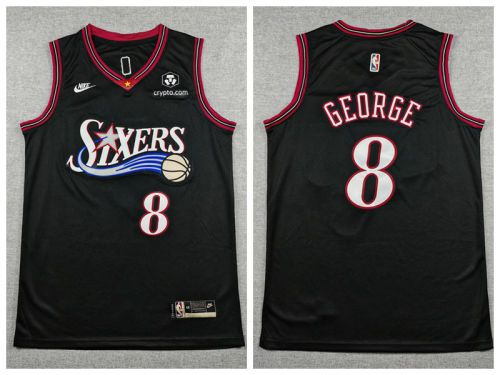 Philadelphia 76ers 8 Paul George Basketball Jersey Black Retro