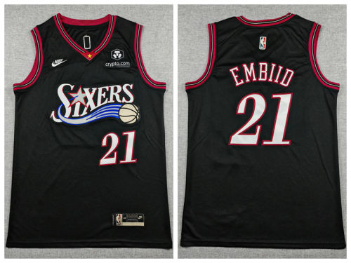 Philadelphia 76ers 21 Joel Embiid Basketball Jersey Black Retro
