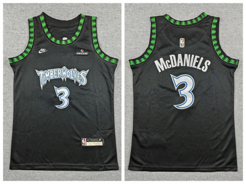 Youth Minnesota Timberwolv 3 Jaden McDaniels Basketball Jersey Black Retro