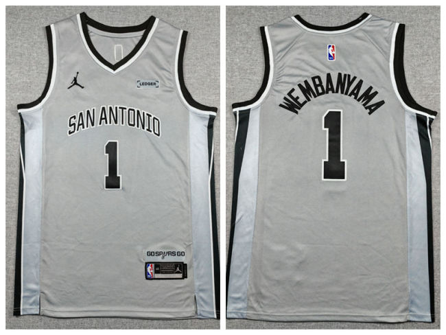 San Antonio Spurs 1 Victor Wembanyama Basketball Jersey Gray City version