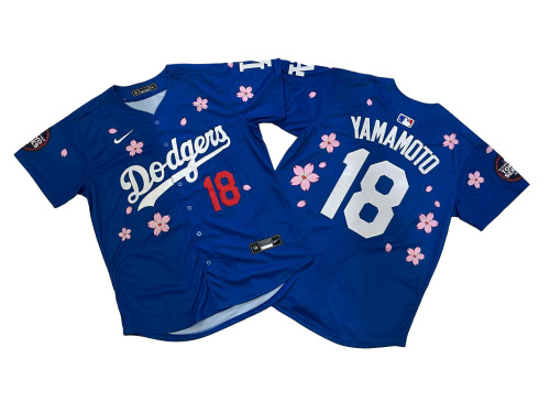 Los Angeles Dodgers 18 Yoshinobu Yamamoto Baseball Jersey Blue Cherry Blossom Edition