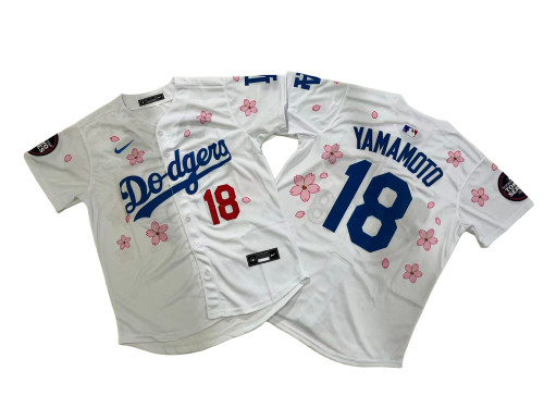 Los Angeles Dodgers 18 Yoshinobu Yamamoto Baseball Jersey White Cherry Blossom Edition