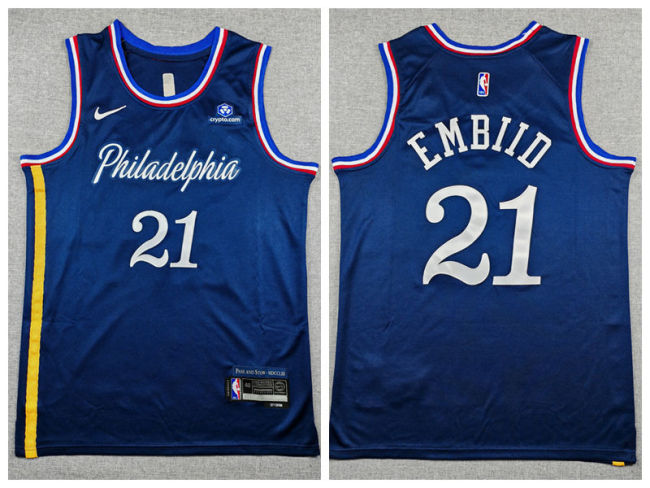 Philadelphia 76ers 21 Joel Embiid Basketball Jersey Navy Blue City Edition