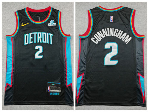 Detroit Pistons 2 Cade Cunningham Basketball Jersey Black City Edition