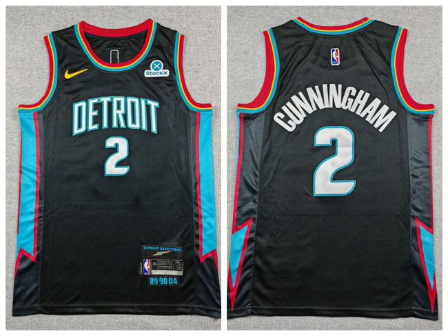 Detroit Pistons 2 Cade Cunningham Basketball Jersey Black City Edition