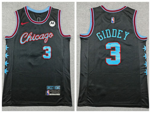 Jordan Chicago Bulls 3 Josh Giddey Basketball Jersey Black City Edition