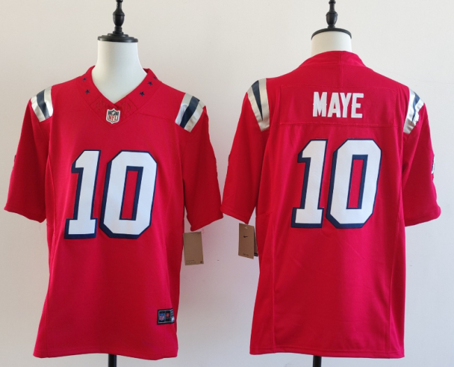 New England Patriots 10 Drake Maye Football Jersey Legend Red Three Dynasties