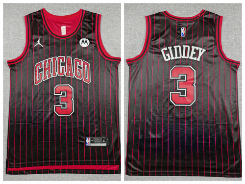 Jordan Chicago Bulls 3 Josh Giddey Basketball Jersey Black stripes