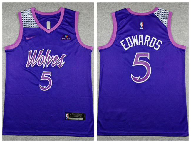 Minnesota Timberwolv 5 Anthony Edwards Basketball Jersey purple