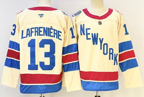 Fanatics New York Rangers 13 Alexis Lafreniere Ice Hockey Jersey Beige