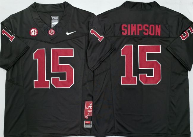 Alabama Crimson Tide 15 Ty Simpson College Football Jersey Black Three Dynasties
