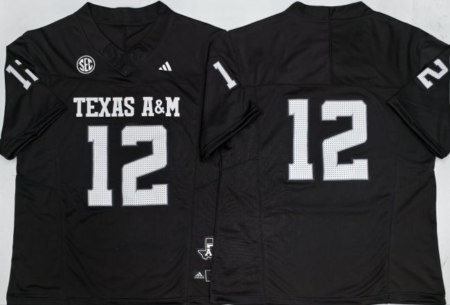 Texas A&M Aggies 12 No Name College Football Jersey Black Three Dynasties
