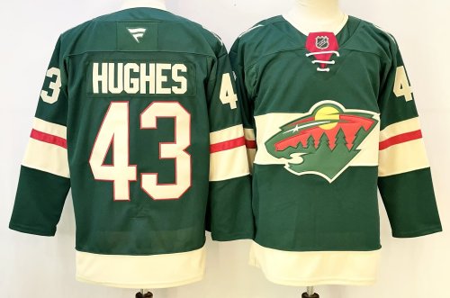 Fanatics Minnesota Wild 43 Quinn Hughes Ice Hockey Jersey Green