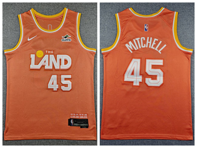 Cleveland Cavaliers 45 Donovan Mitchell Basketball Jersey Orange