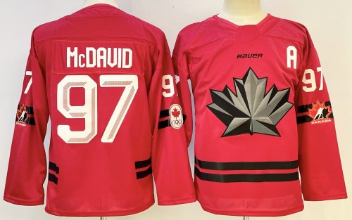 Youth Canada 97 Connor McDavid Ice Hockey Jersey Red Olympic Games