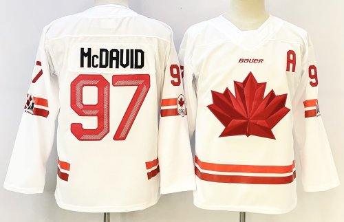 Youth Canada 97 Connor McDavid Ice Hockey Jersey White Olympic Games