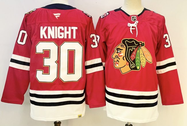 Fanatics Chicago Blackhawks 30 Spencer Knight Ice Hockey Jersey 100th Anniversary Red