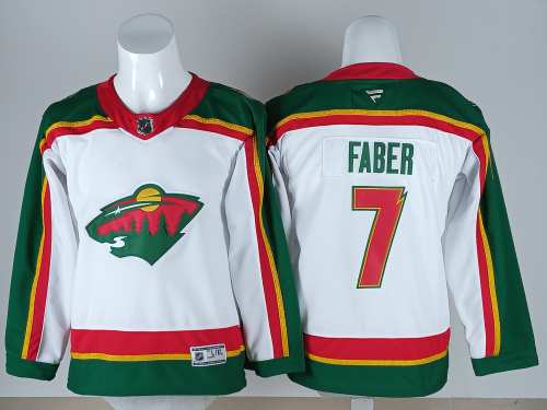 Youth Fanatics Minnesota Wild 7 Brock Faber Ice Hockey Jersey White