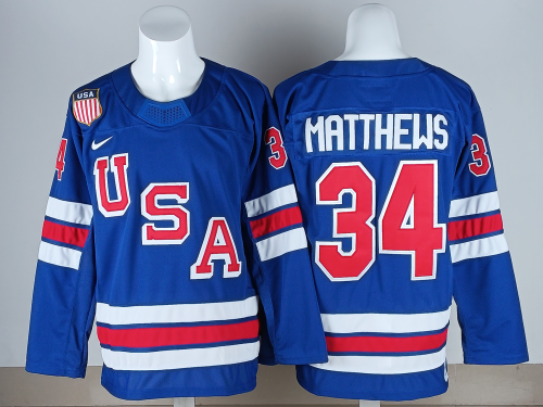 Classic USA  34 Auston Matthews Ice Hockey Jersey Blue