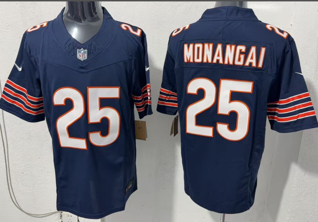 Chicago Bears 25 Kyle Monangai Football Jersey Legendary Navy Blue Three Generations