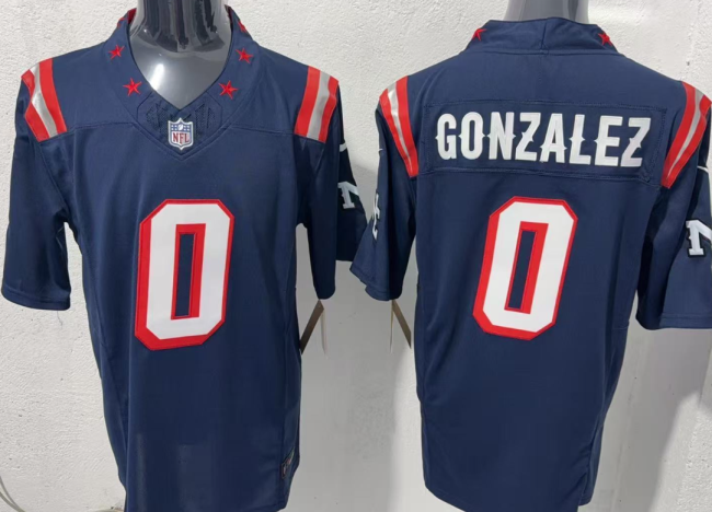 New England Patriots 0 Christian Gonzalez Football Jersey Legend Nany Blue Three Generations