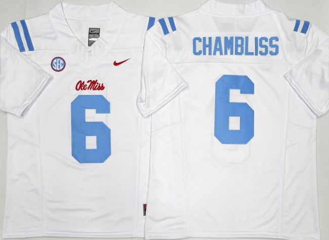 Ole Miss Rebels 6 Trinidad Chambliss College Football Jersey White Three Dynasties