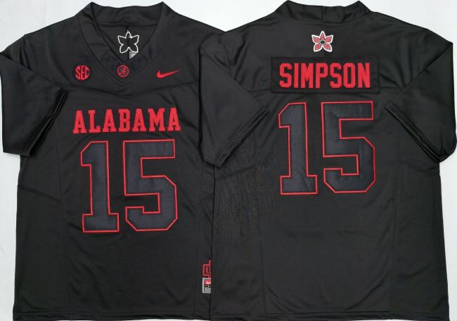 Alabama Crimson Tide 15 Ty Simpson College Football Jersey Black Three Dynasties