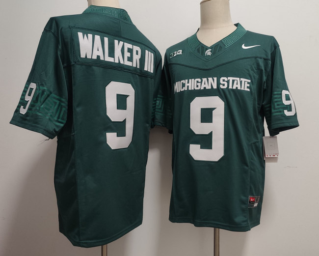 Michigan State Spartans 9 Kenneth Walker III College Football Jersey Green Three Dynasties
