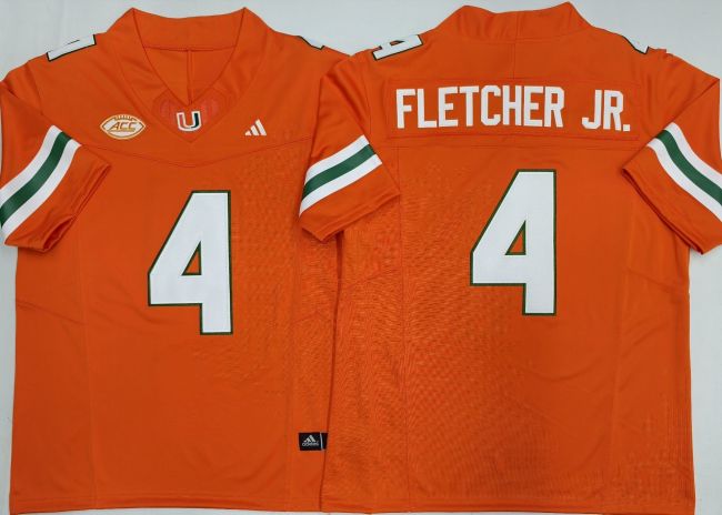 Miami Hurricanes 4 Mark Fletcher Jr. College Football Jersey Orange Three Dynasties