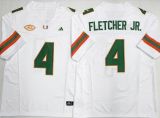 Miami Hurricanes 4 Mark Fletcher Jr. College Football Jersey  White Three Dynasties