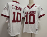 Arkansas Razorbacks #10 Taylen Green Coolege Football Jersey White Three Dynasties